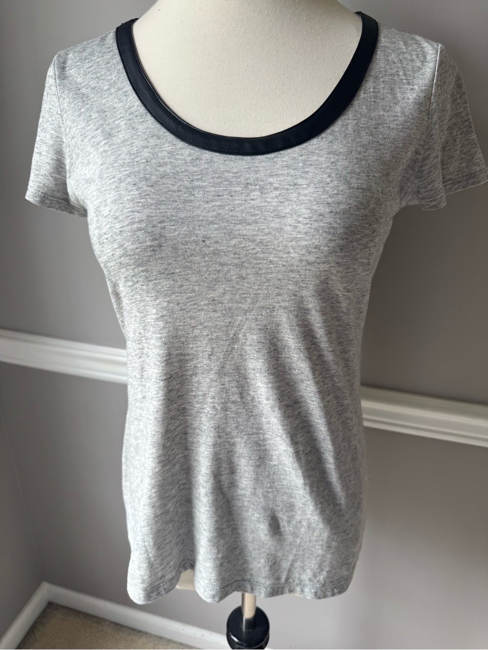 Banana Republic Gray Tee with Black Necklace Trim